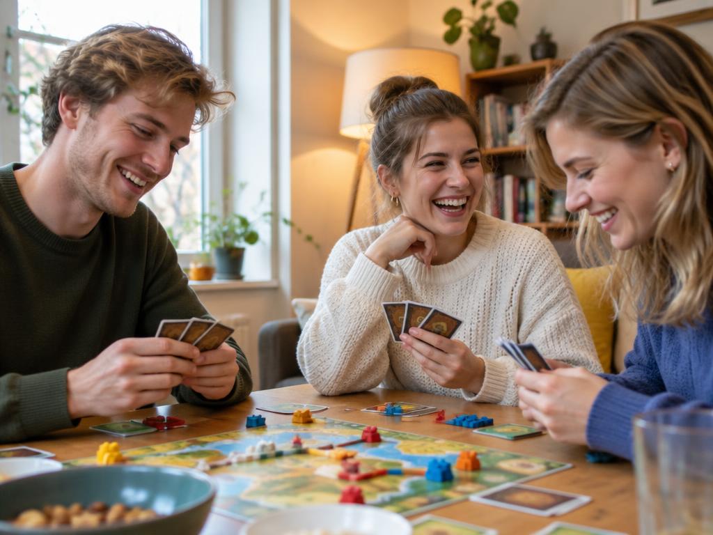 Jongvolwassenen lachen tijdens een spelletjesavond