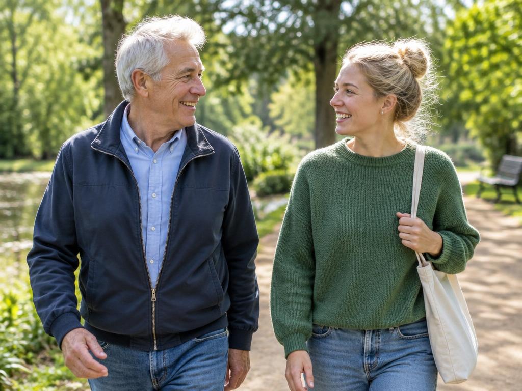 Twee generaties maken samen een wandeling
